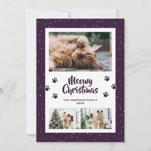 Festividades Cartão de Natal Meowy Purple 3 Photo Snow Paws