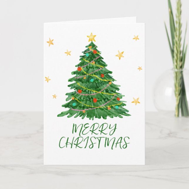 Festividades Cartão de Natal Merry da Árvore de Aquarela (Frente)