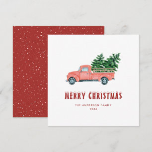 Festividades Cartão de Natal Merry Truck Red Watercolor