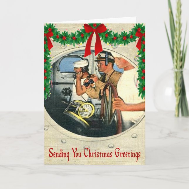 Festividades Cartão de Natal militar do marinho de WWII (Frente)