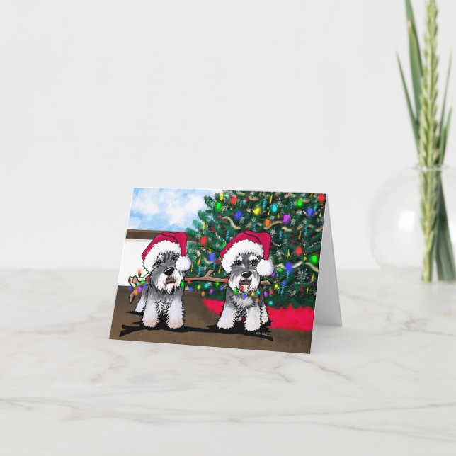 Festividades Cartão de Natal Mini Schnauzers (Frente)