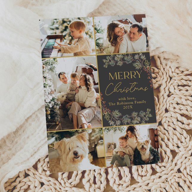 Festividades Cartão de Natal Mínimo Preto e Branco Foto Feliz (Criador carregado)