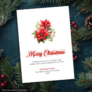 Festividades Cartão de Natal Moderno com Buquê de Aquarela