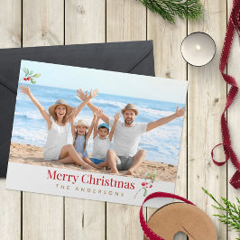 Festividades Cartão de Natal Moderno com Foto da Família Vermel