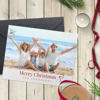 Festividades Cartão de Natal Moderno com Foto da Família Vermel