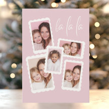 Cartão de Natal Moderno Rosa “Fa La La” com Múltip