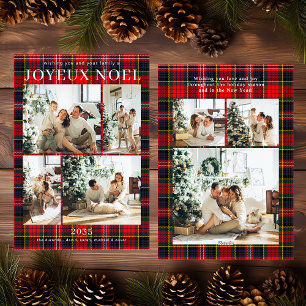 Festividades Cartão de Natal Multi Foto Xadrez Vermelho Joyeux