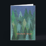 Festividades Cartão de Natal nevado da floresta: Cumprimento<br><div class="desc">Um cartão de Natal chique com uma floresta de árvores de Natal na neve, de um design de papel pintado à mão da colagem por Judy Adamson. O cumprimento na parte dianteira, rotulação alaranjada/cor-de-rosa, é Feliz Natal no polonês e você pode personalizar a mensagem interna. (Apenas um clique do o...</div>