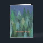 Festividades Cartão de Natal nevado da floresta: Cumprimento<br><div class="desc">Um cartão de Natal chique com uma floresta de árvores de Natal na neve, de um design de papel pintado à mão da colagem por Judy Adamson. O cumprimento na parte dianteira, rotulação alaranjada/cor-de-rosa, é Feliz Natal no polonês e você pode personalizar a mensagem interna. (Apenas um clique do o...</div>