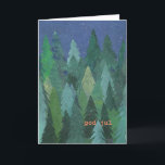 Festividades Cartão de Natal nevado da floresta: Sueco<br><div class="desc">Um cartão de Natal chique com uma floresta de árvores de Natal na neve, de um design de papel pintado à mão da colagem por Judy Adamson. O cumprimento na parte dianteira, rotulação alaranjada/cor-de-rosa, é Feliz Natal no sueco e você pode personalizar a mensagem interna. (Apenas um clica sobre o...</div>