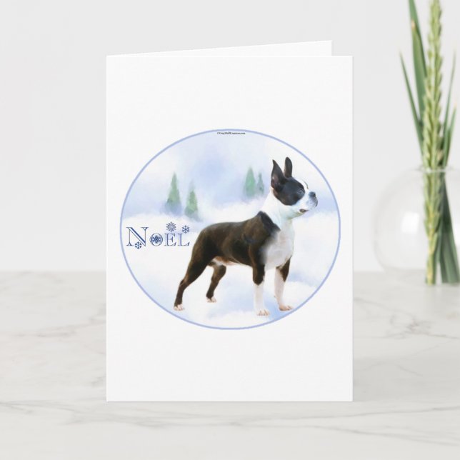 Festividades Cartão de Natal Noel Boston Terrier (Frente)