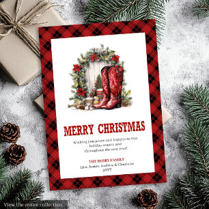 Festividades Cartão de Natal ocidental com estampa xadrez de co
