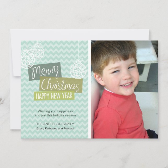 Festividades Cartão de Natal Ornamental Aqua Chevron (Frente)