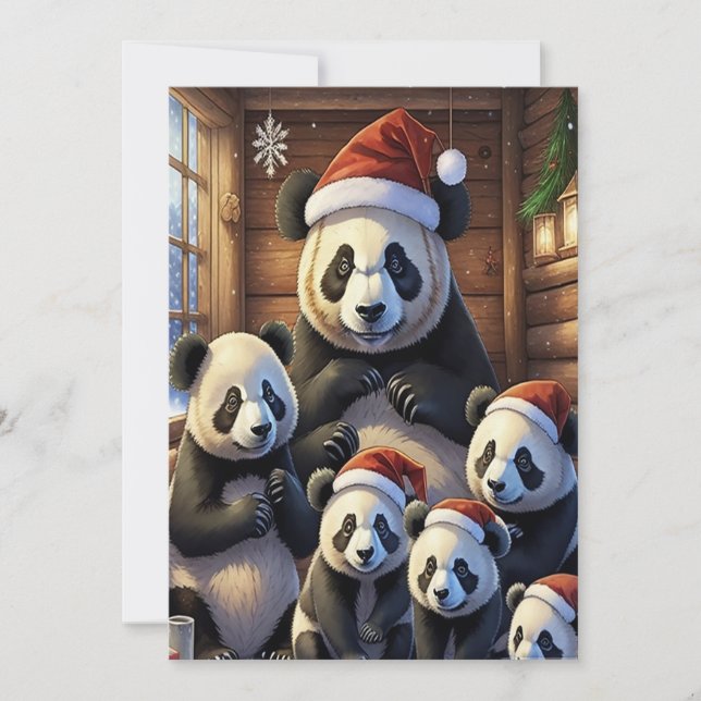 Festividades Cartão de Natal Panda Bears (Frente)