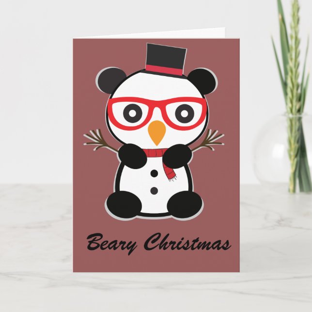 Festividades Cartão de Natal Panda Snowman (Frente)