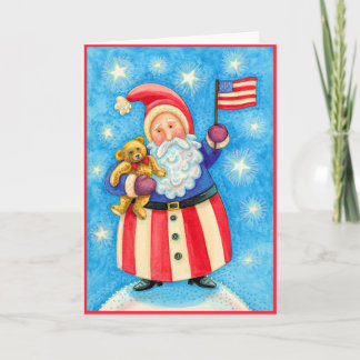 Festividades Cartão de Natal: Papai Noel Americano com Bandeira