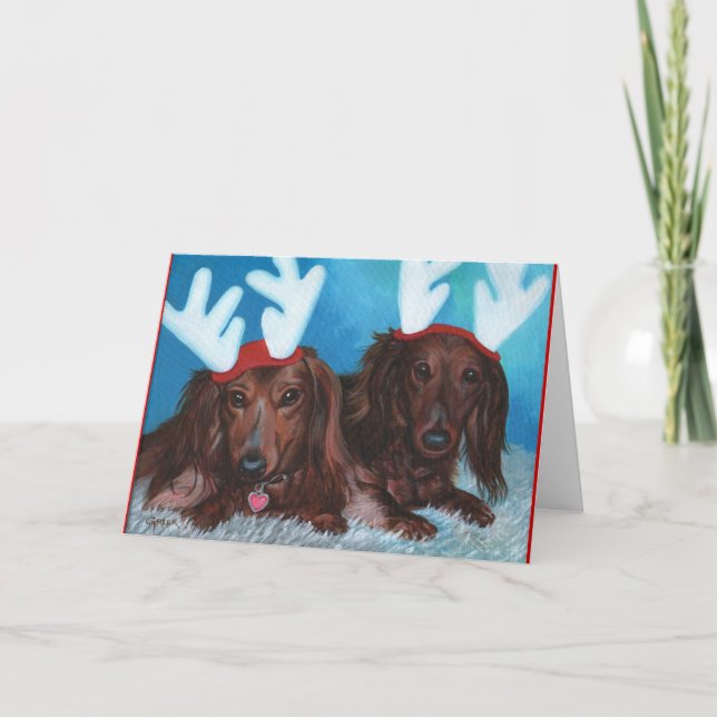 Festividades Cartão de Natal Par Dachshund Doxie (Frente)
