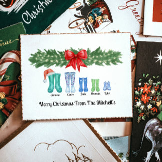 Festividades Cartão de Natal para a Família Festivo Boots Perso