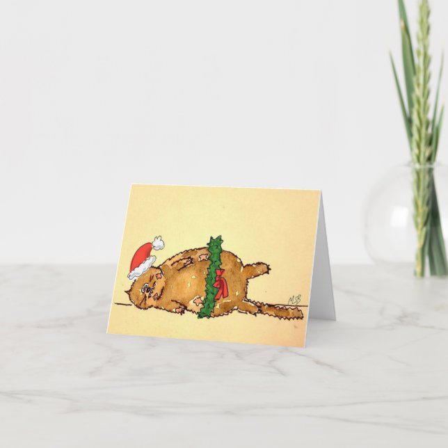Festividades Cartão de Natal para Gato de Cartoon (Frente)