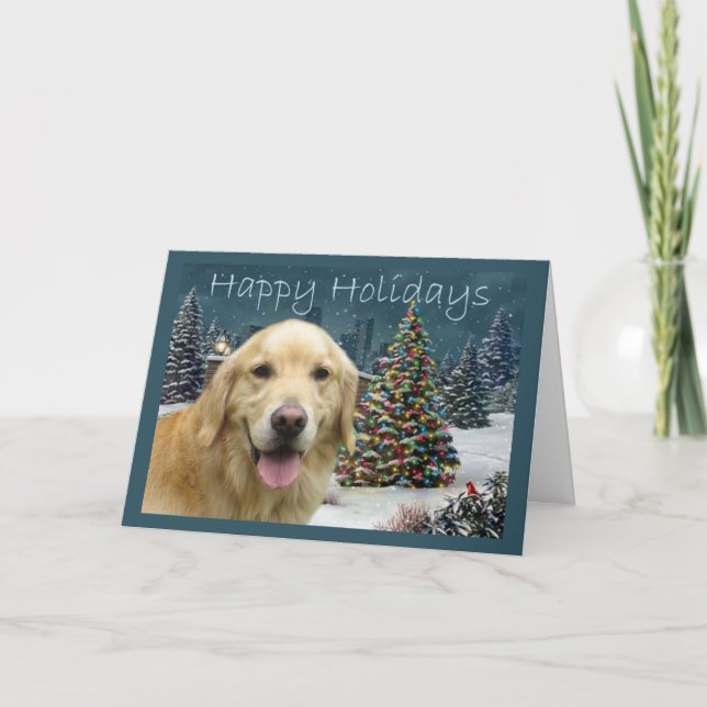 Festividades Cartão de Natal para Retriever de ouro à noite (Frente)