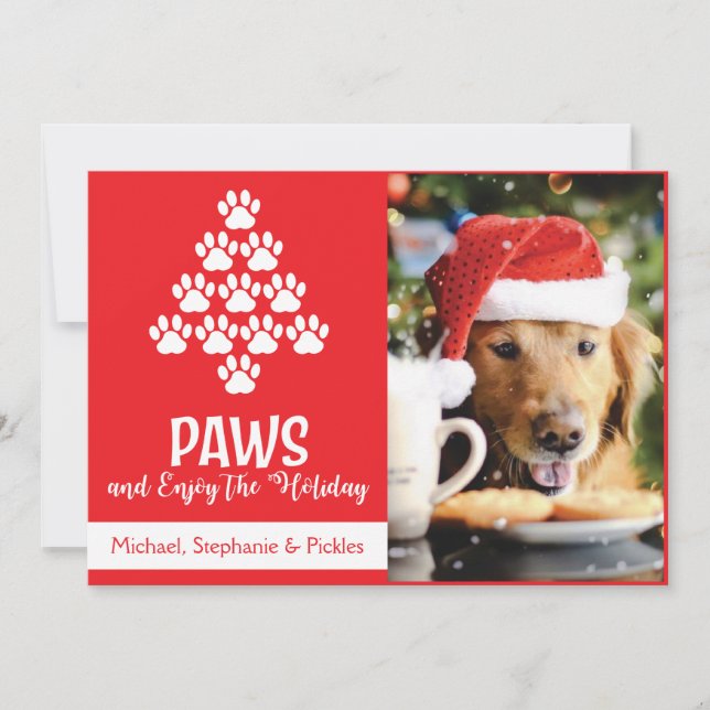Festividades Cartão de Natal Patas de Cachorro de Férias (Frente)