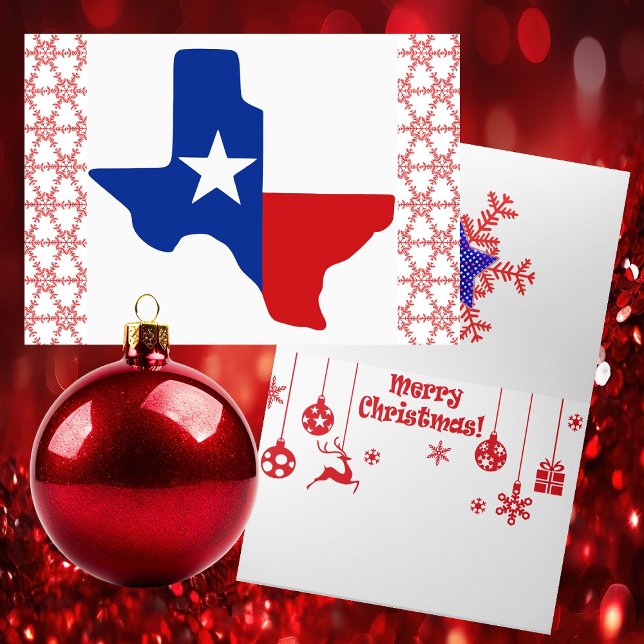 Festividades Cartão de Natal Patriótico do Texas (BIG BOLD - Texas Style Patriotic - Red White & Blue - Lone Star State - Christmas Card)