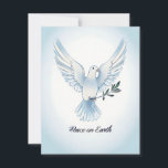 Festividades Cartão de Natal Paz na Terra Pombo<br><div class="desc">Compartilhe uma mensagem de tranquilidade e esperança com este cartão de Natal elegante, apresentando uma ilustração belamente simples de uma pomba segurando um ramo de oliveira. A frase "Paz na Terra" está integrada de forma graciosa no design, realçando seu charme sereno. Criado em tons suaves de azul, branco e prata,...</div>