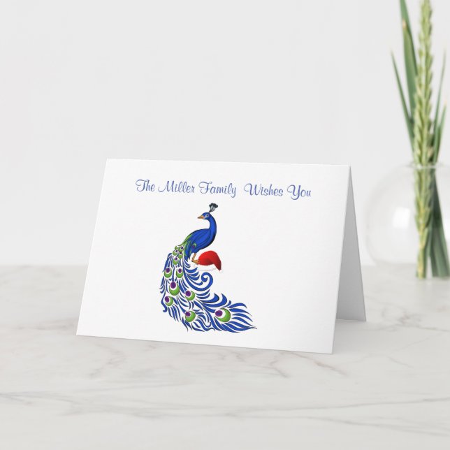 Festividades Cartão de Natal Peacock de Nome Personalizado (Frente)