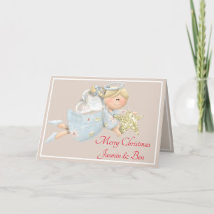 Festividades Cartão de Natal Personalizado - Anjo Estrela Brilh