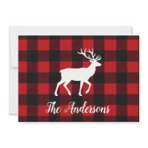 Cartão de Natal Personalizado com Cervo e Xadrez R