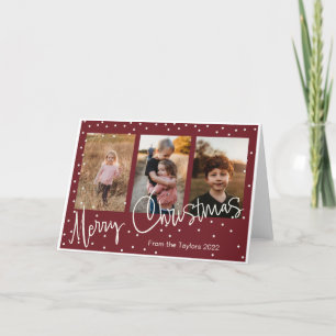 Festividades Cartão de Natal personalizado com colagem de 3 fot