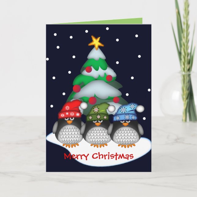 Festividades Cartão de Natal personalizado com pinguins e texto (Frente)