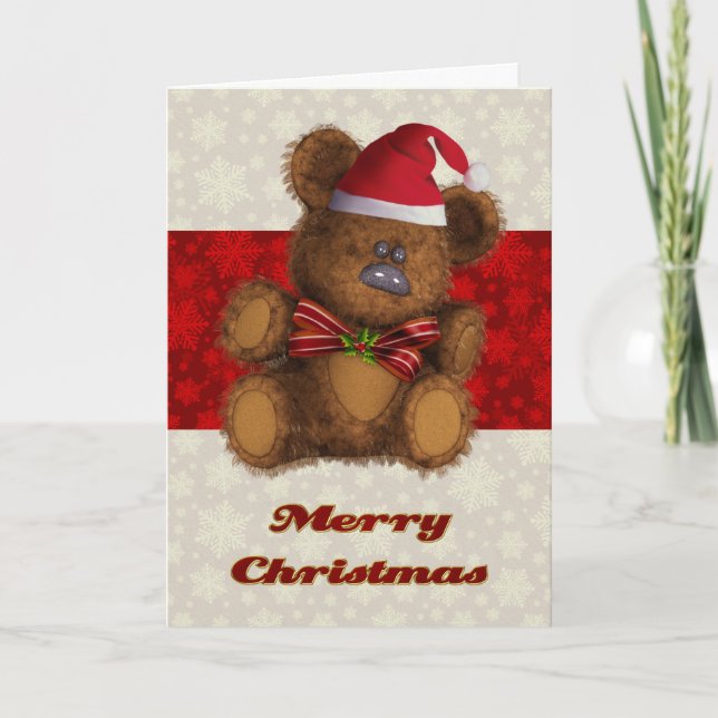 Festividades Cartão de Natal Personalizado do Urso de Teddy (Frente)