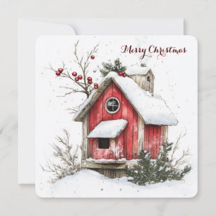 Festividades Cartão de Natal Personalizável Aquarela Casa de Pá