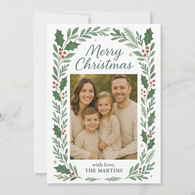 Festividades Cartão de Natal Personalizável Clássico em Greener (Frente)