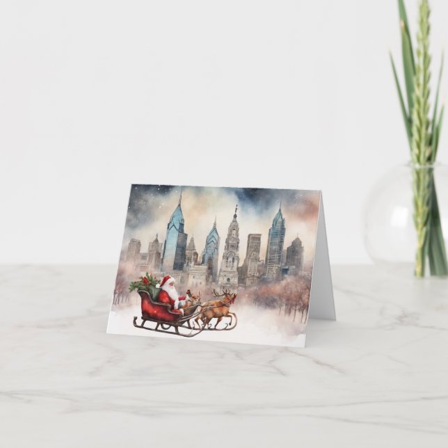 Festividades Cartão de Natal Philly com Papais noeis e Reindeer (Frente)