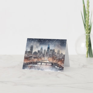 Festividades Cartão de Natal Philly Skyline Snowing