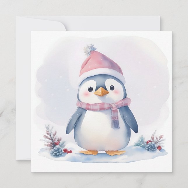 Festividades Cartão de Natal Pinguim (Frente)