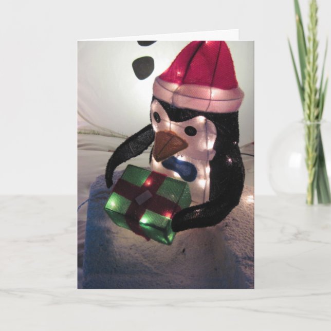Festividades Cartão de Natal: Pinguim com Presente (Frente)