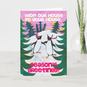 Festividades Cartão de Natal - Pinguins de Patinação