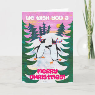 Festividades Cartão de Natal - Pinguins de Patinação
