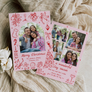 Festividades Cartão de Natal Pink Doodle Trendy Quirky Photo Di