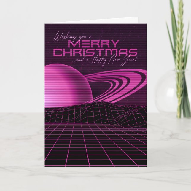 Festividades Cartão de Natal Pink Retrowave (Frente)