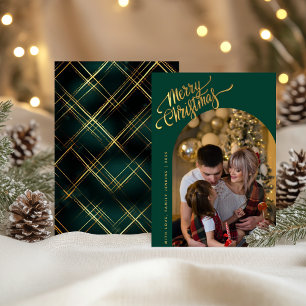 Festividades Cartão de Natal Plaid Elegant One Photo Holiday