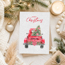 Cartão de Natal Plano Caminhão Vermelho Rústico de