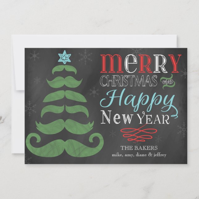 Festividades Cartão de Natal Plano Chalkboard para bigode feliz (Frente)