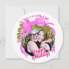 Festividades Cartão de Natal Plano com Fita Rosa Brilhante