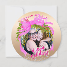 Cartão de Natal Plano com Fita Rosa Brilhante