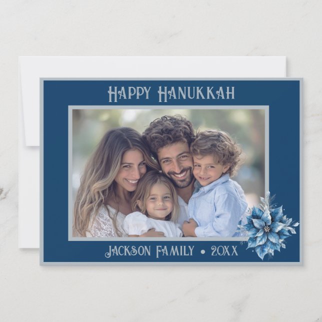 Festividades Cartão de Natal Plano com Foto de Poinsettia Azul (Frente)