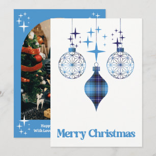 Festividades Cartão de Natal Plano com Ornamento de Xadrez Azul